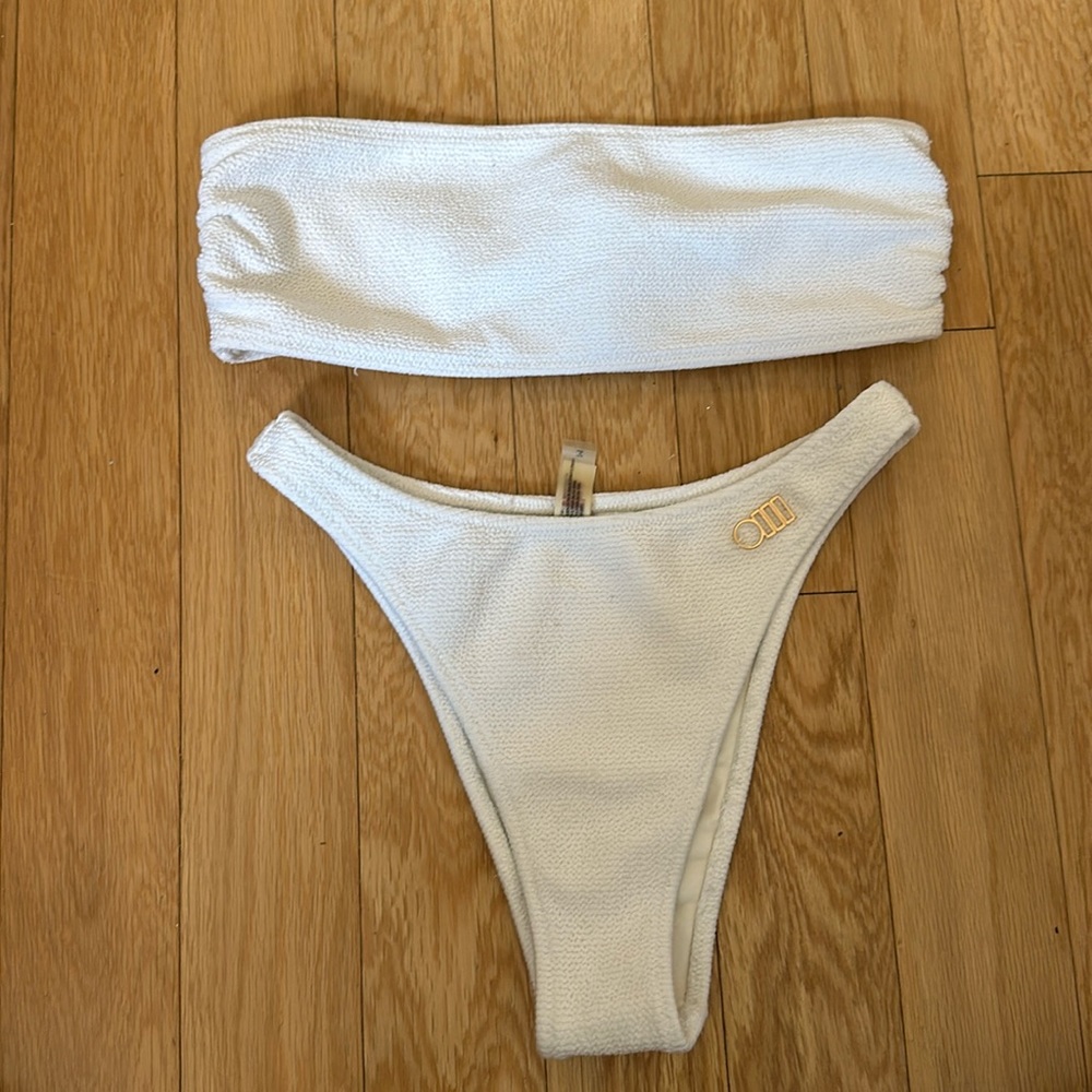 Solid And Striped Strapless Bathing Suit Set - image 1